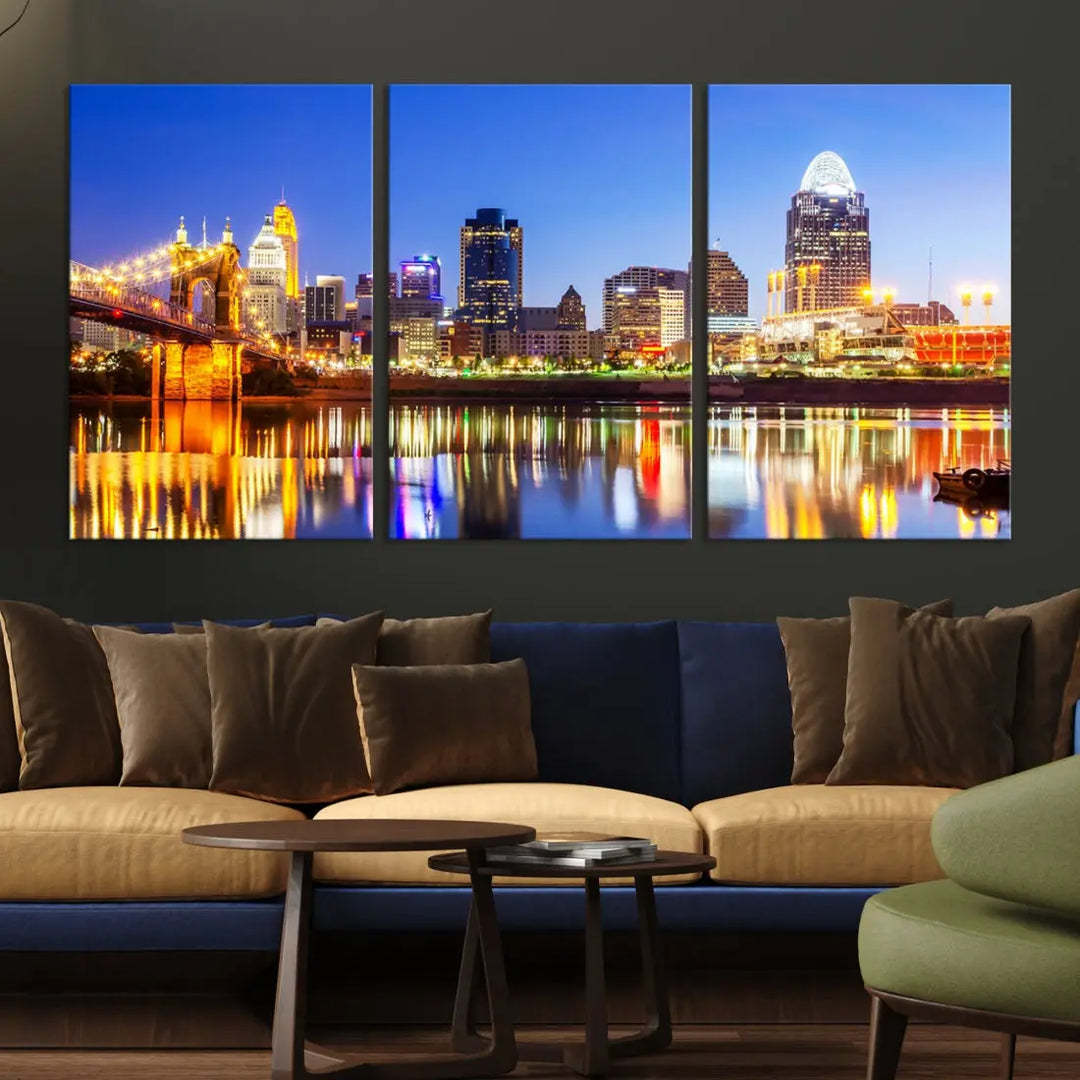 Cincinnati Skyline Wall Art Canvas Print Extra Large Night Cityscape Print