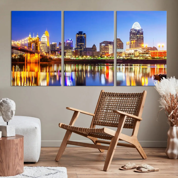 Cincinnati Skyline Wall Art Canvas Print Extra Large Night Cityscape Print