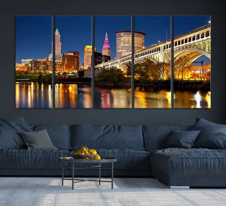 Cleveland Night Skyline Cityscape Large Wall Art Canvas Print