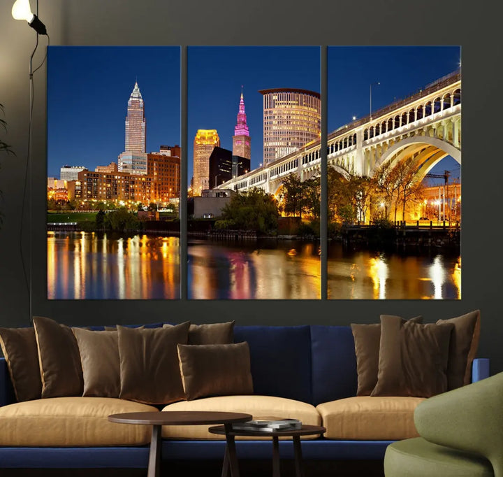 Cleveland Night Skyline Cityscape Large Wall Art Canvas Print