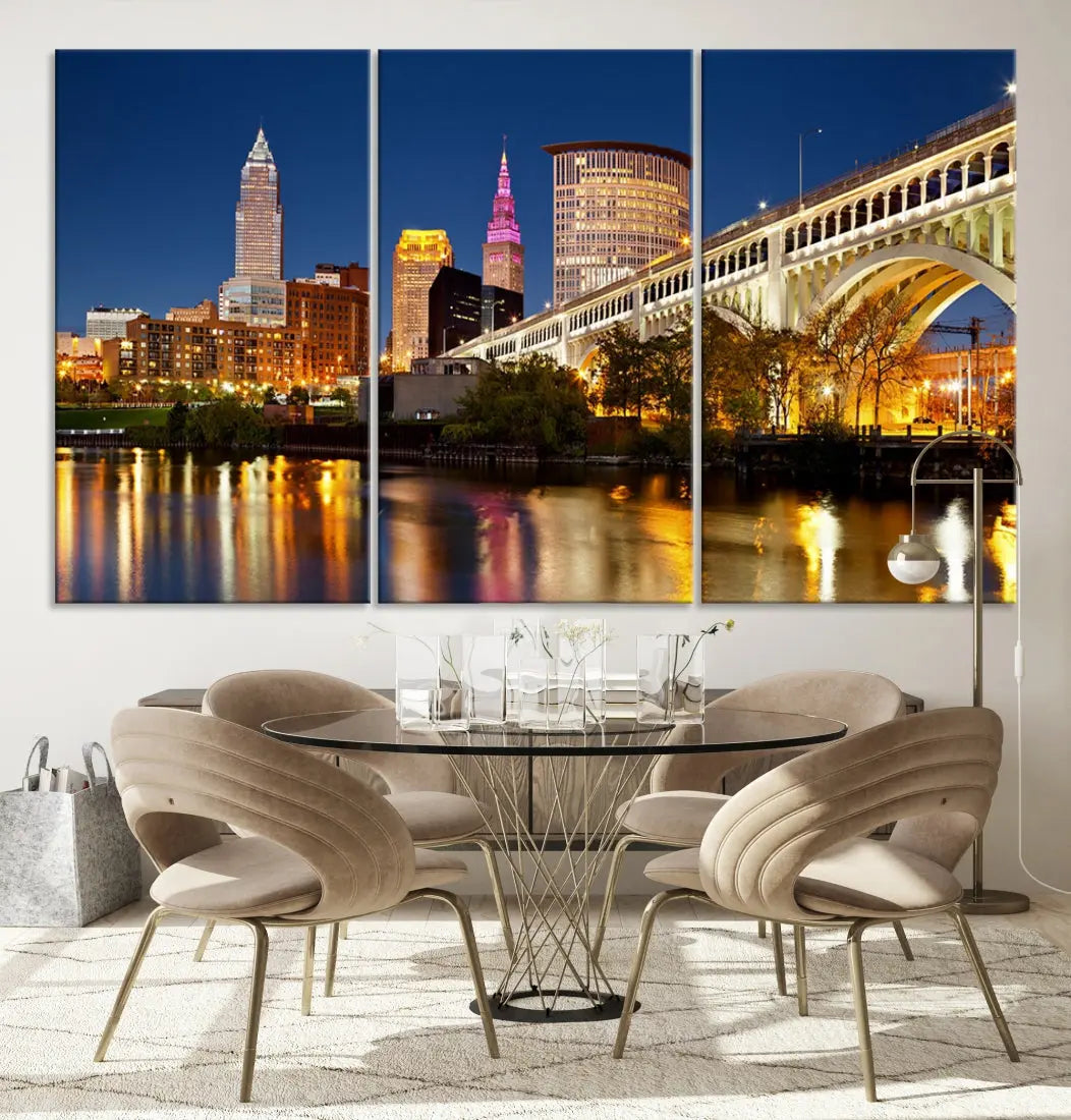 Cleveland Night Skyline Cityscape Large Wall Art Canvas Print