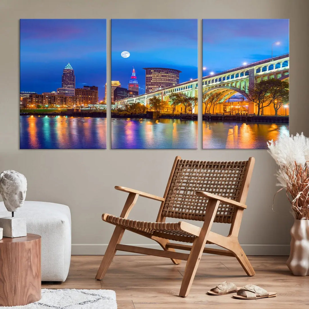 Cleveland Purple Night Skyline Wall Art Print Cityscape Canvas Ready to Hang