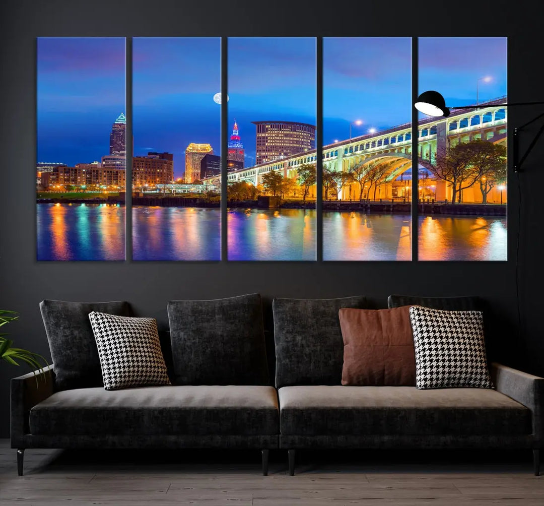 Cleveland Purple Night Skyline Wall Art Print Cityscape Canvas Ready to Hang