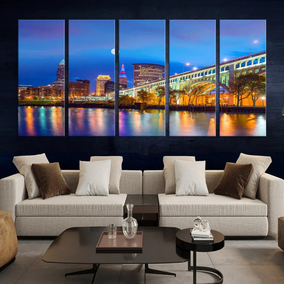 Cleveland Purple Night Skyline Wall Art Print Cityscape Canvas Ready to Hang