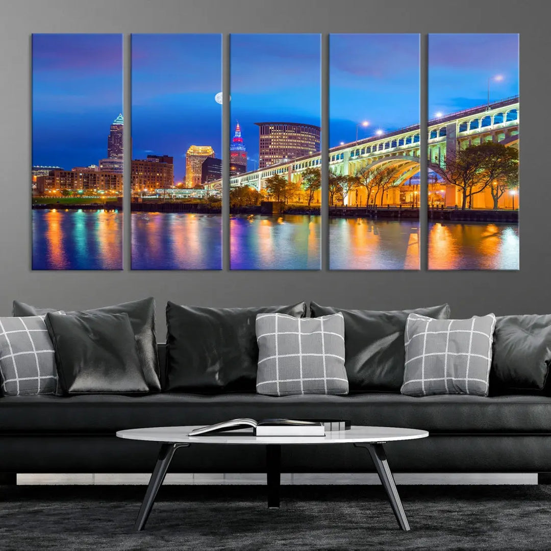 Cleveland Purple Night Skyline Wall Art Print Cityscape Canvas Ready to Hang