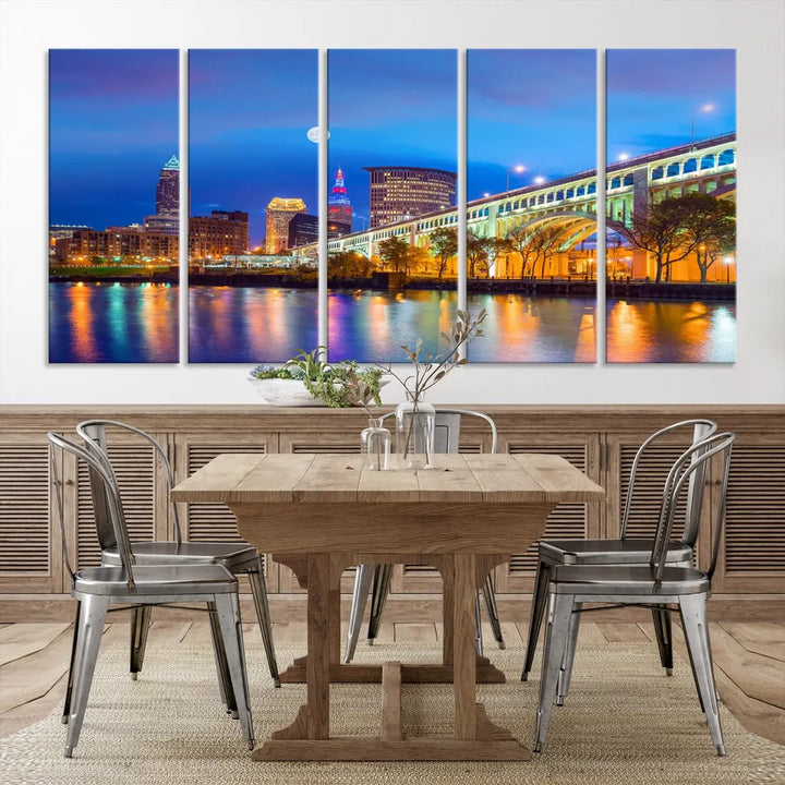 Cleveland Purple Night Skyline Wall Art Print Cityscape Canvas Ready to Hang