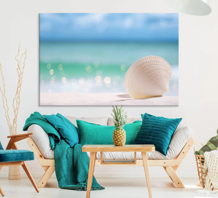 Close-up Seashell on Beach Ocean Canvas Wall Art Print