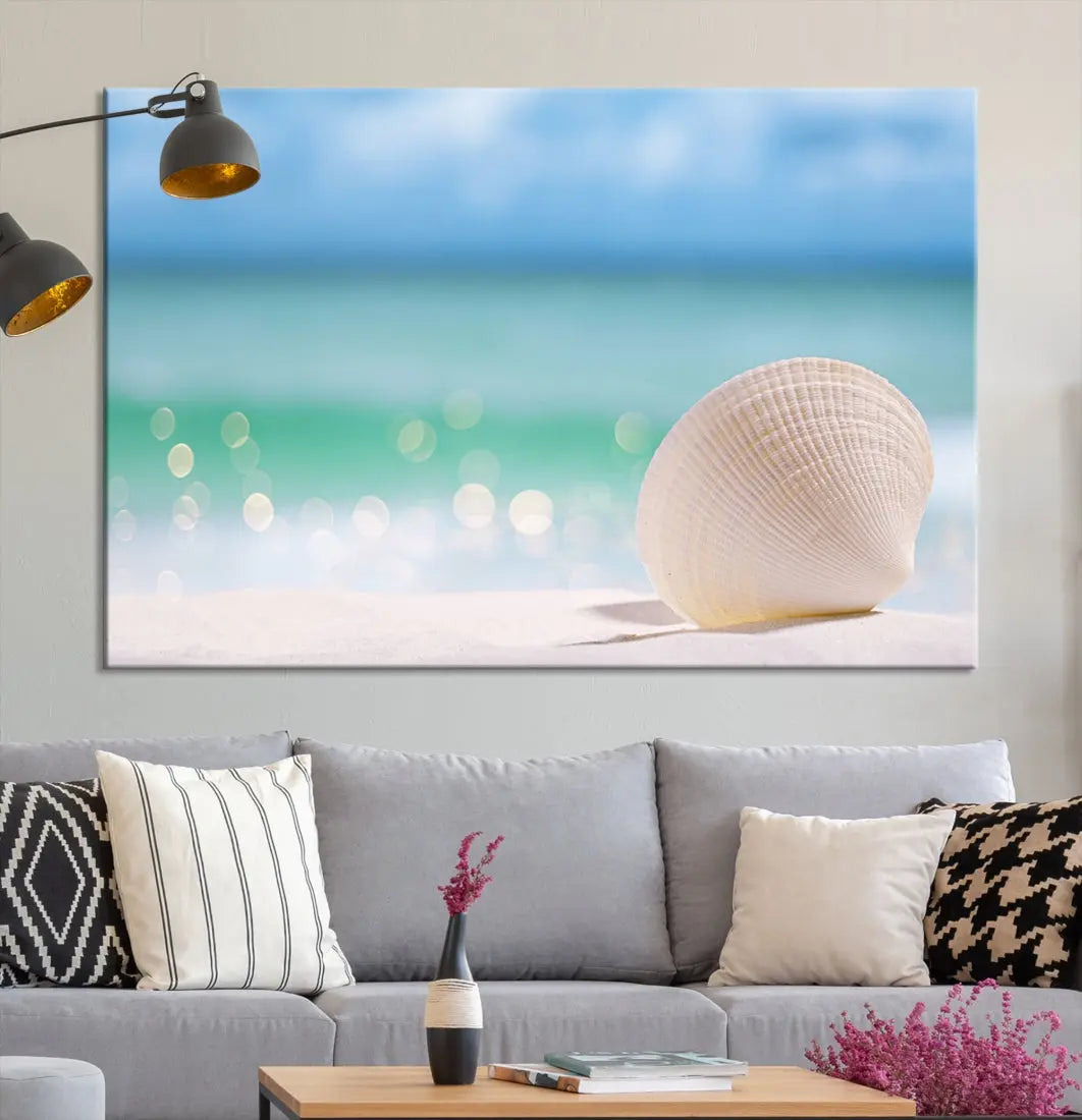 Close-up Seashell on Beach Ocean Canvas Wall Art Print