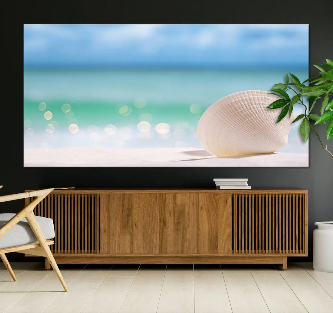 Close-up Seashell on Beach Ocean Canvas Wall Art Print