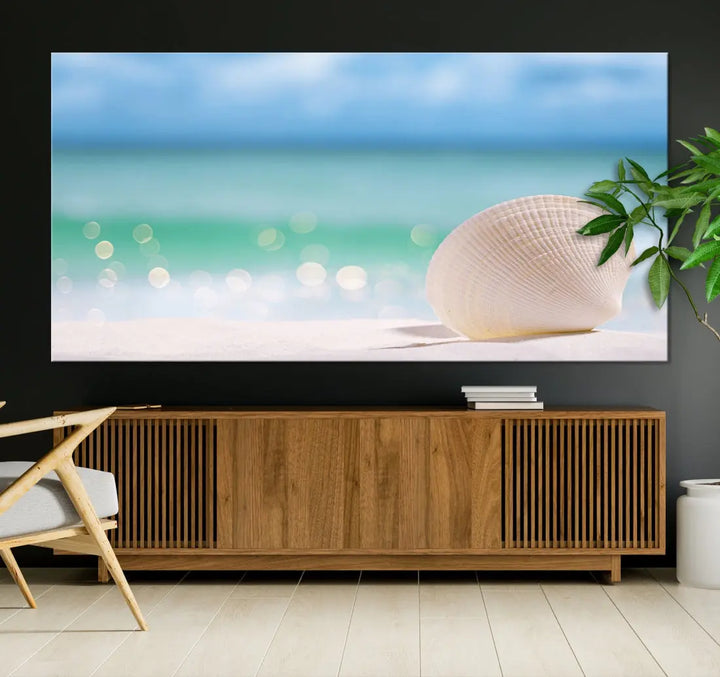 Close-up Seashell on Beach Ocean Canvas Wall Art Print