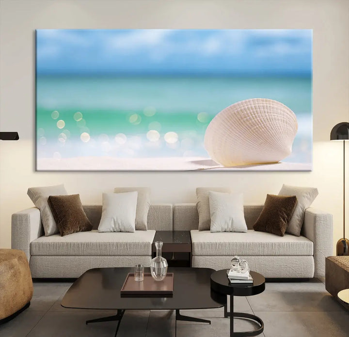 Close-up Seashell on Beach Ocean Canvas Wall Art Print