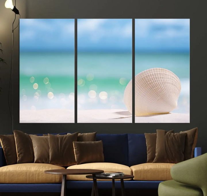 Close-up Seashell on Beach Ocean Canvas Wall Art Print