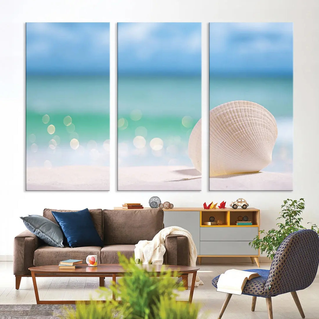 Close-up Seashell on Beach Ocean Canvas Wall Art Print