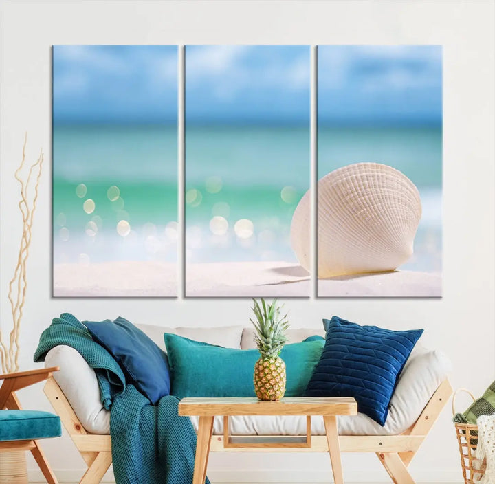 Close-up Seashell on Beach Ocean Canvas Wall Art Print