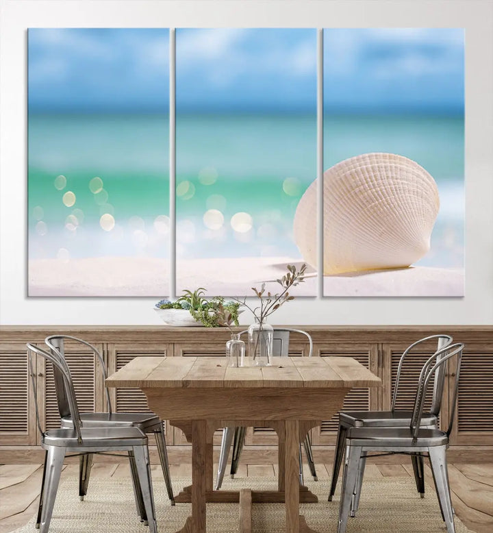 Close-up Seashell on Beach Ocean Canvas Wall Art Print