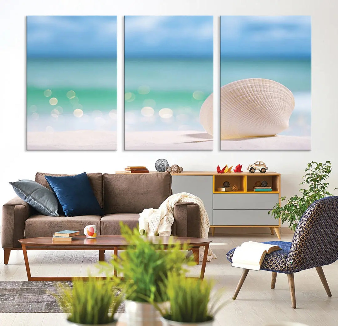 Close-up Seashell on Beach Ocean Canvas Wall Art Print