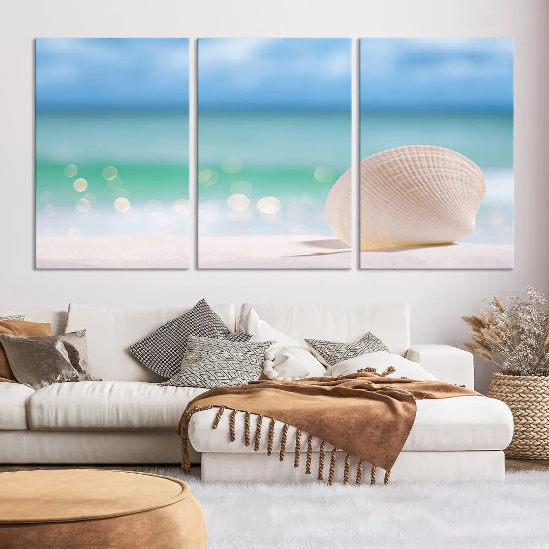 Close-up Seashell on Beach Ocean Canvas Wall Art Print