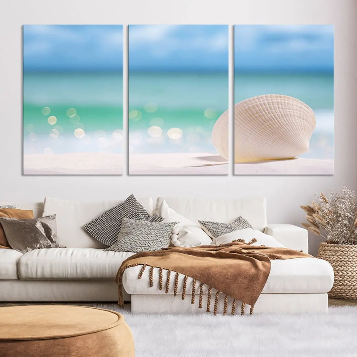 Close-up Seashell on Beach Ocean Canvas Wall Art Print