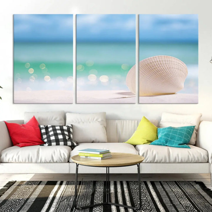 Close-up Seashell on Beach Ocean Canvas Wall Art Print