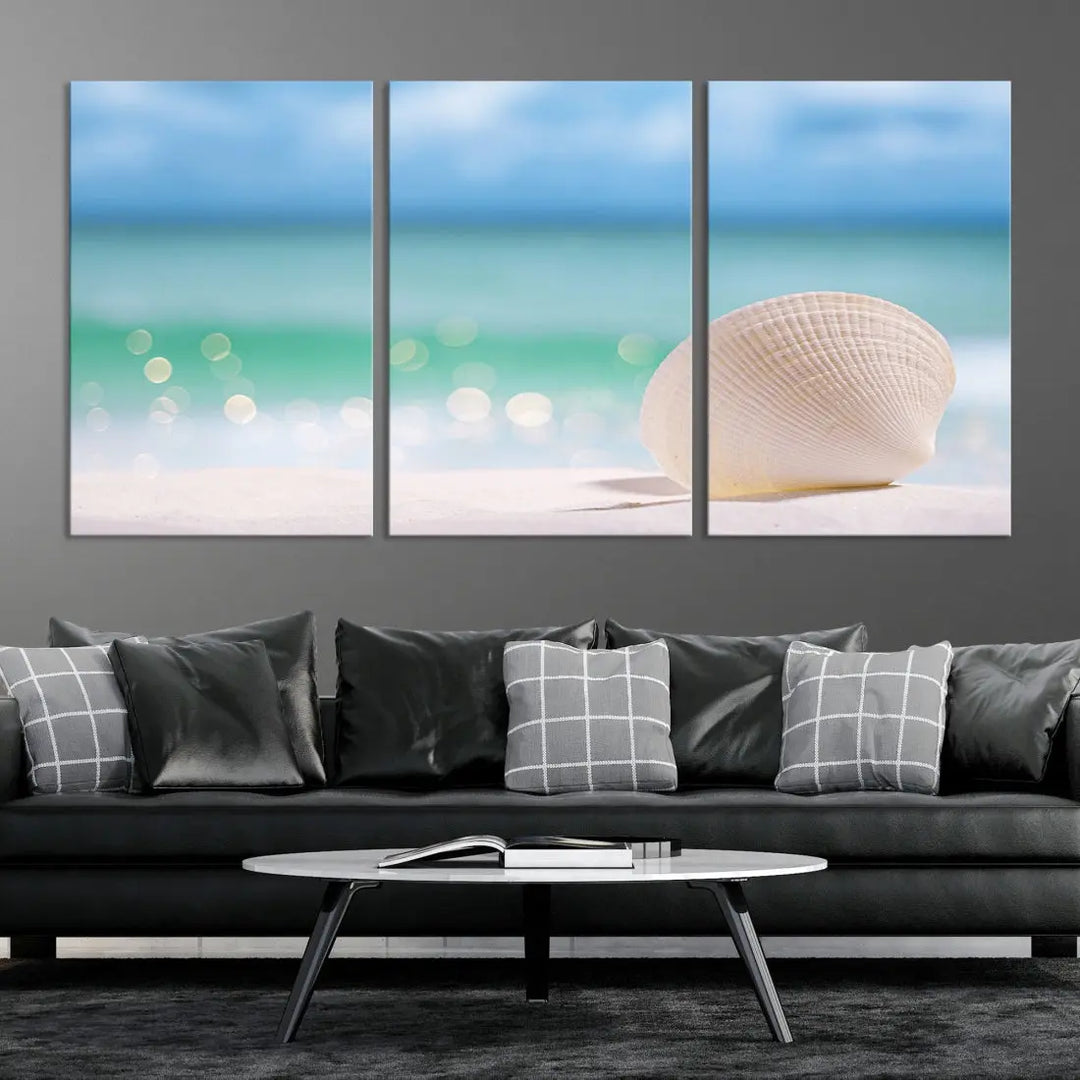 Close-up Seashell on Beach Ocean Canvas Wall Art Print