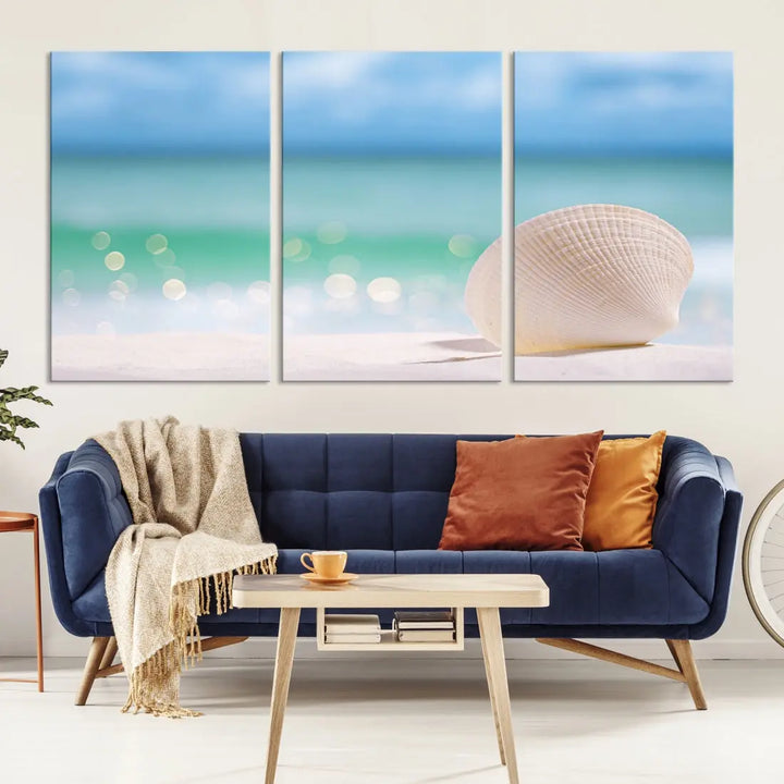 Close-up Seashell on Beach Ocean Canvas Wall Art Print