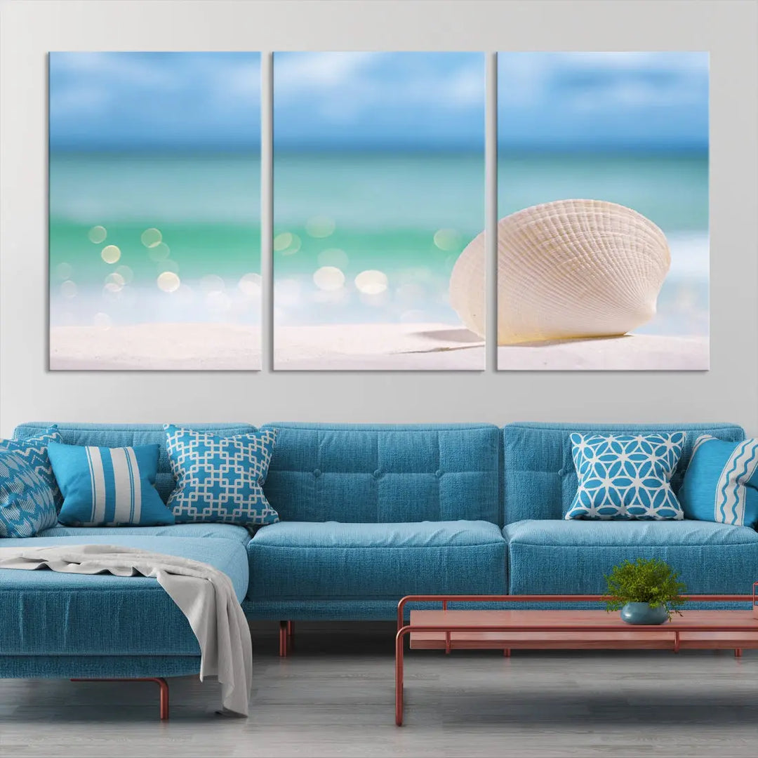 Close-up Seashell on Beach Ocean Canvas Wall Art Print