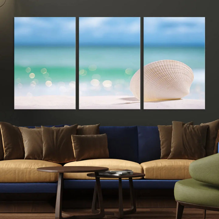 Close-up Seashell on Beach Ocean Canvas Wall Art Print