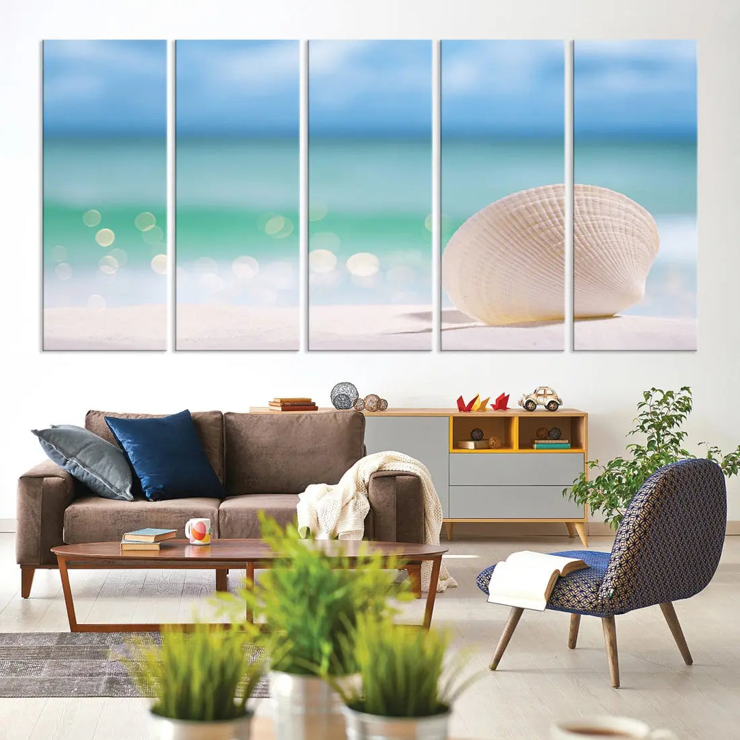 Close-up Seashell on Beach Ocean Canvas Wall Art Print