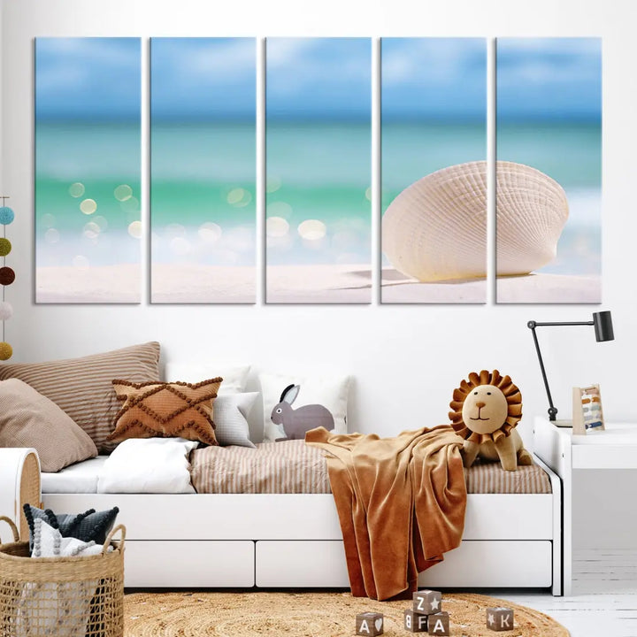 Close-up Seashell on Beach Ocean Canvas Wall Art Print