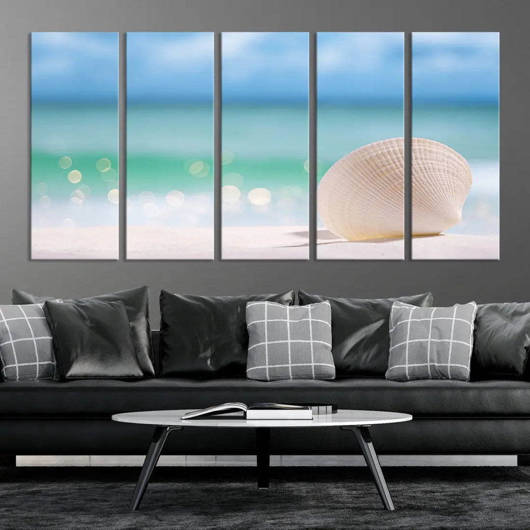 Close-up Seashell on Beach Ocean Canvas Wall Art Print