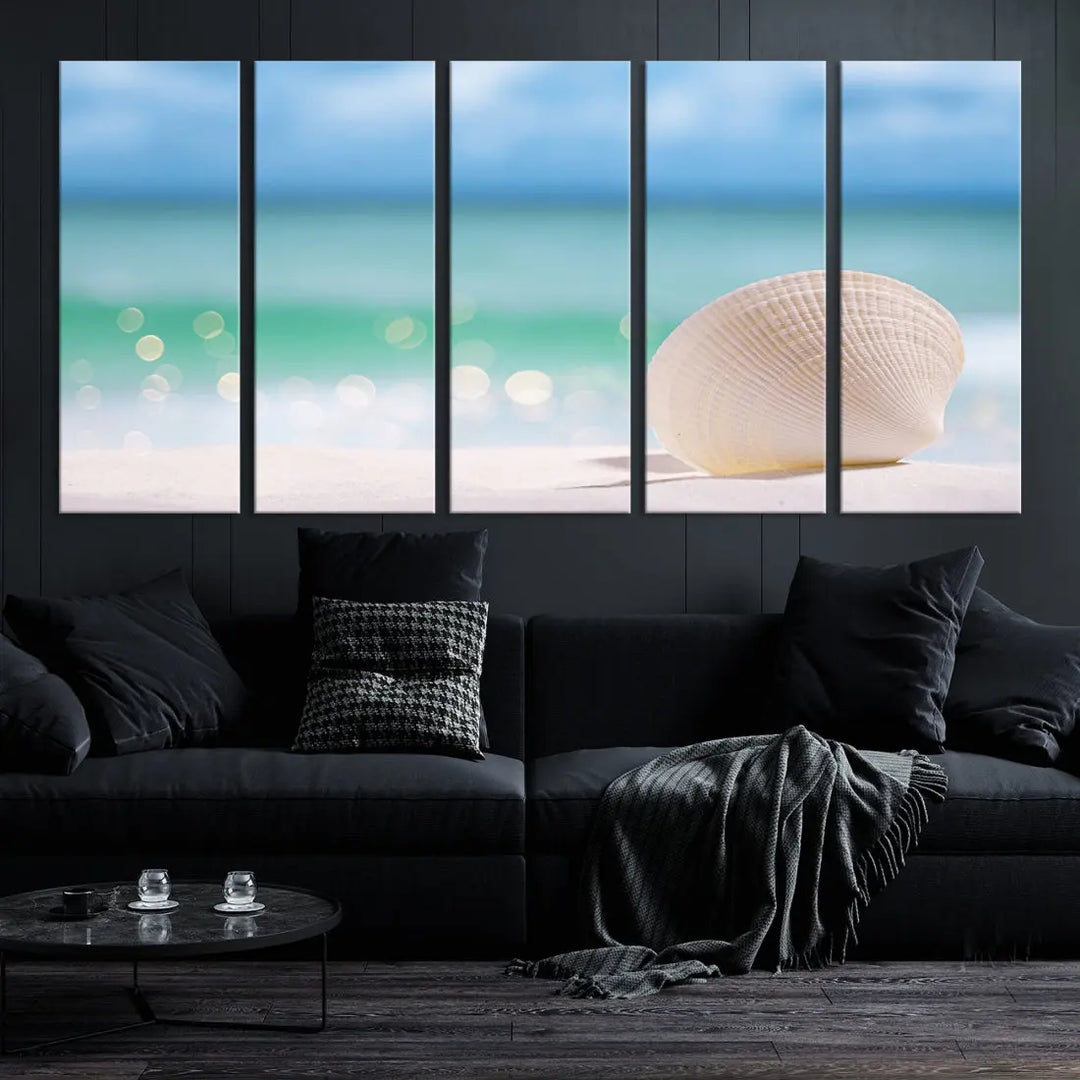 Close-up Seashell on Beach Ocean Canvas Wall Art Print