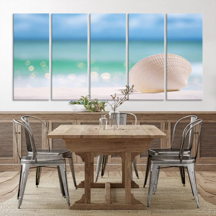 Close-up Seashell on Beach Ocean Canvas Wall Art Print