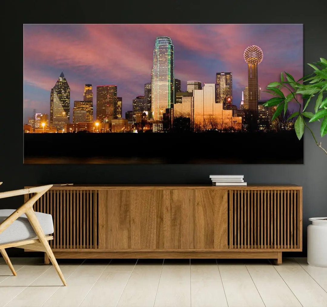 Cloudy Sunset Dallas Cityscape View Large Wall Art Canvas Print