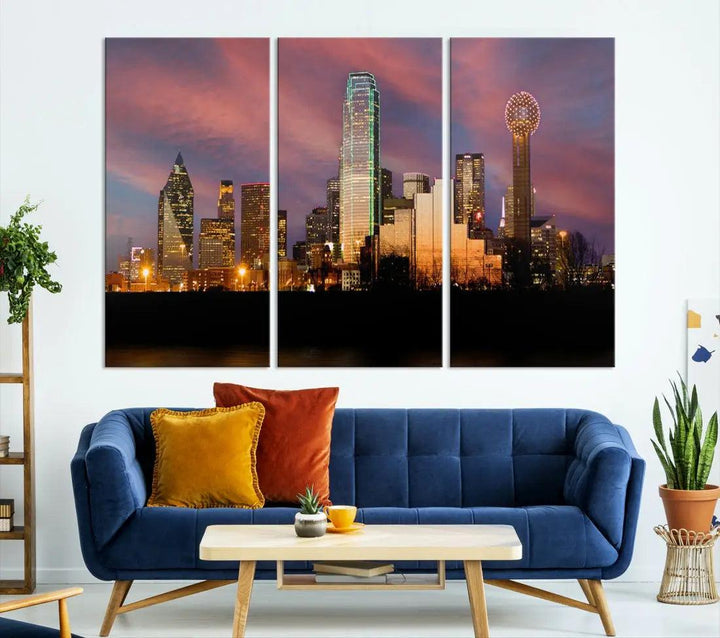 Cloudy Sunset Dallas Cityscape View Large Wall Art Canvas Print