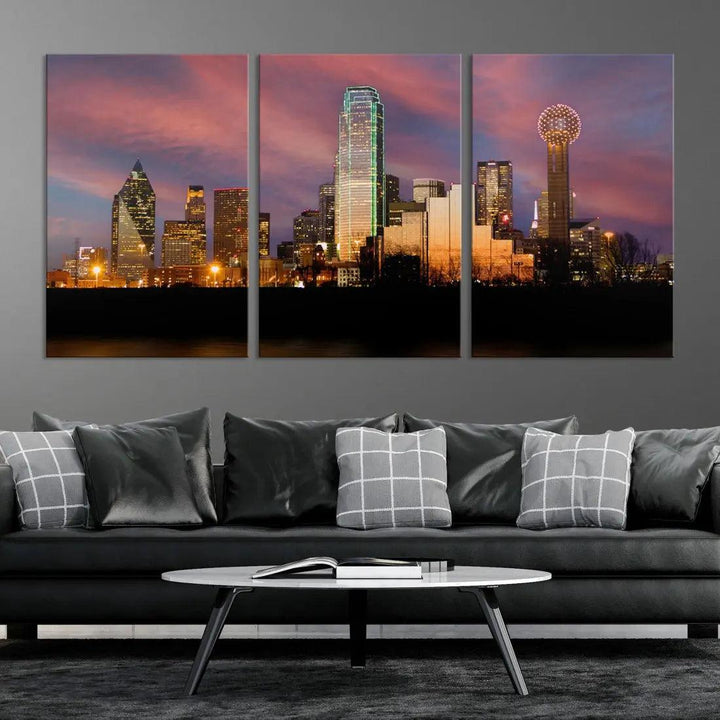 Cloudy Sunset Dallas Cityscape View Large Wall Art Canvas Print