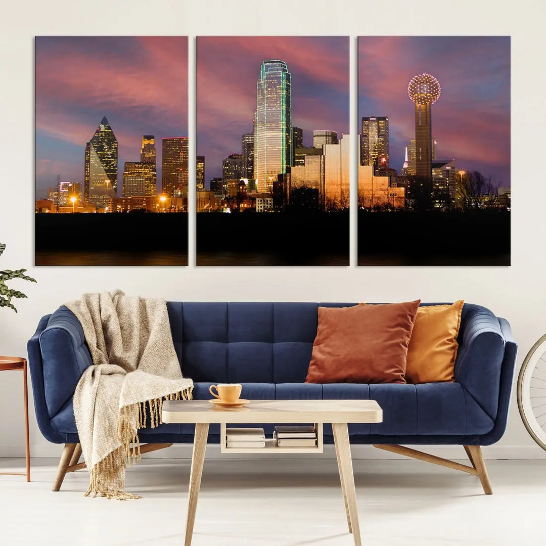 Cloudy Sunset Dallas Cityscape View Large Wall Art Canvas Print