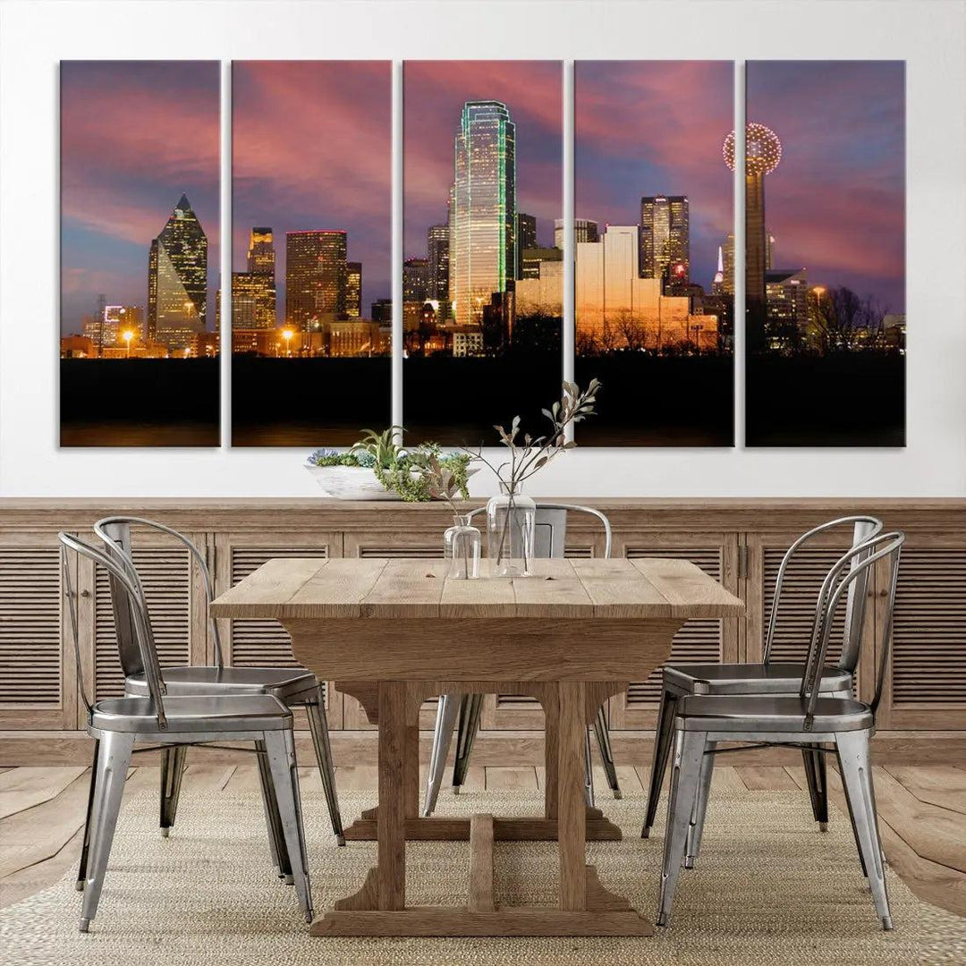 Cloudy Sunset Dallas Cityscape View Large Wall Art Canvas Print