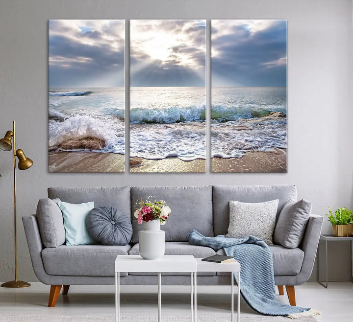 Coastal Beach Artwork Ocean Landscape Framed Canvas Wall Art Giclee Print