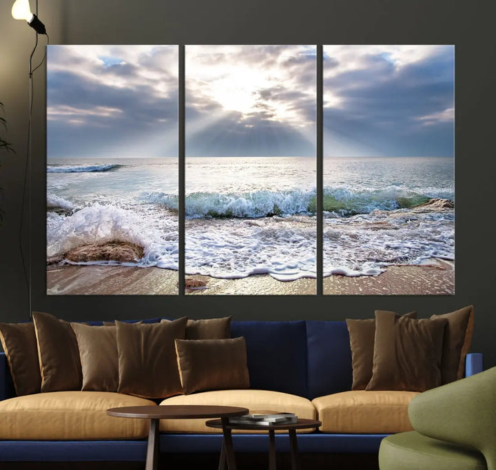 Coastal Beach Artwork Ocean Landscape Framed Canvas Wall Art Giclee Print