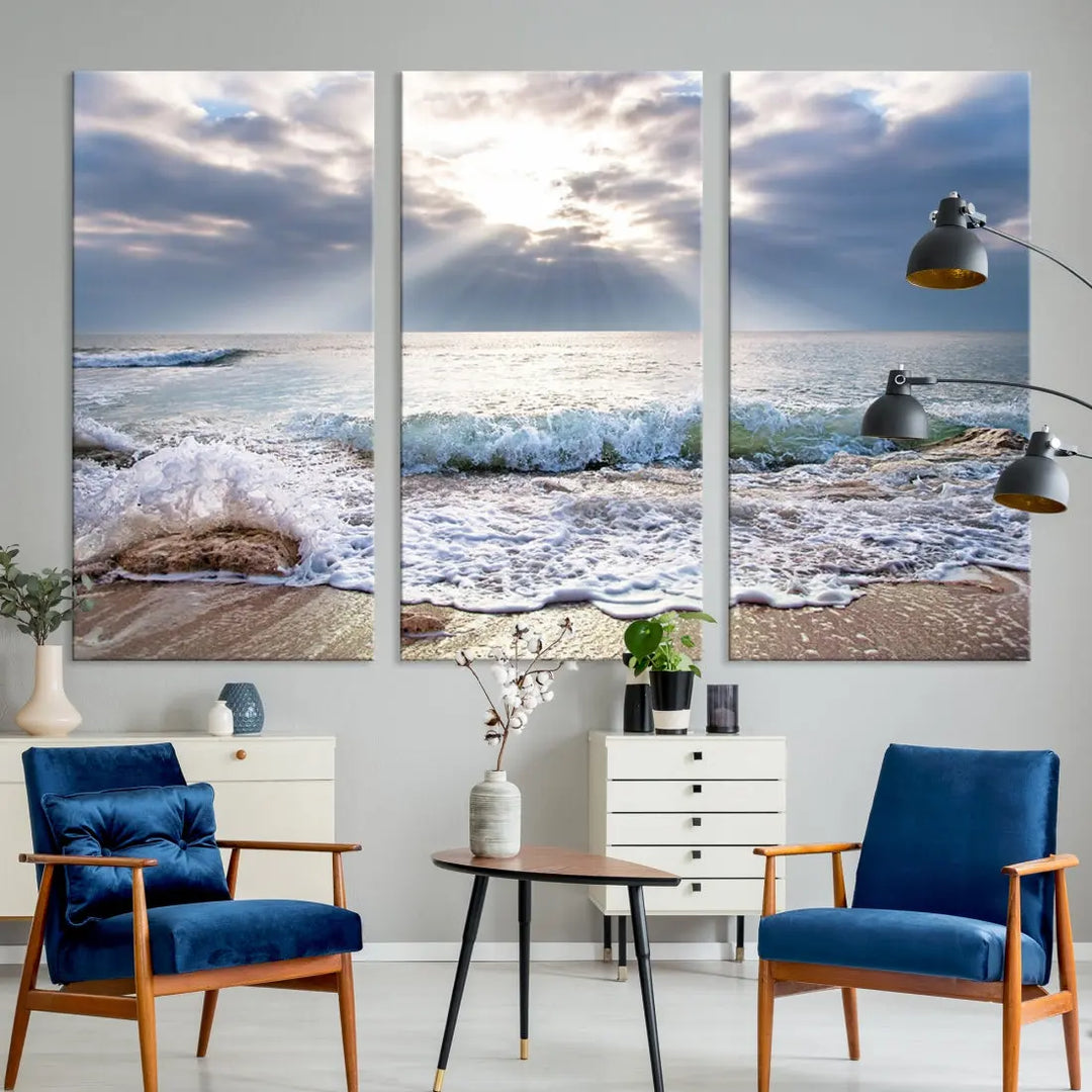 Coastal Beach Artwork Ocean Landscape Framed Canvas Wall Art Giclee Print