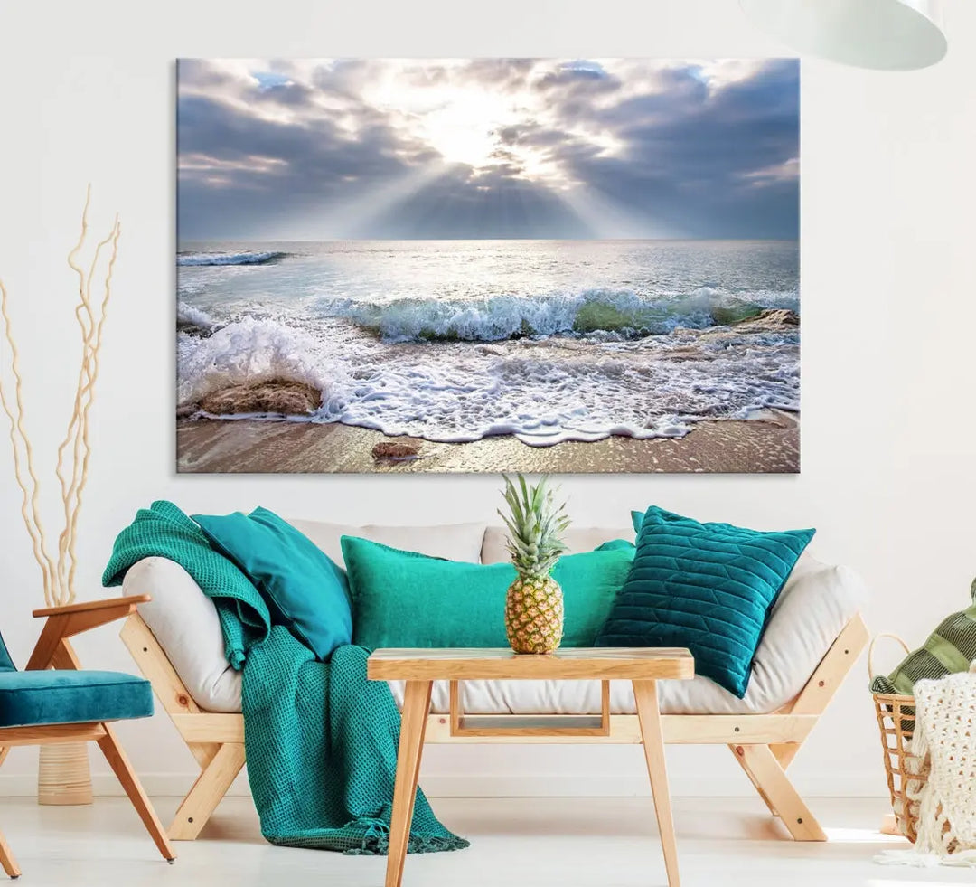 Coastal Beach Artwork Ocean Landscape Framed Canvas Wall Art Giclee Print