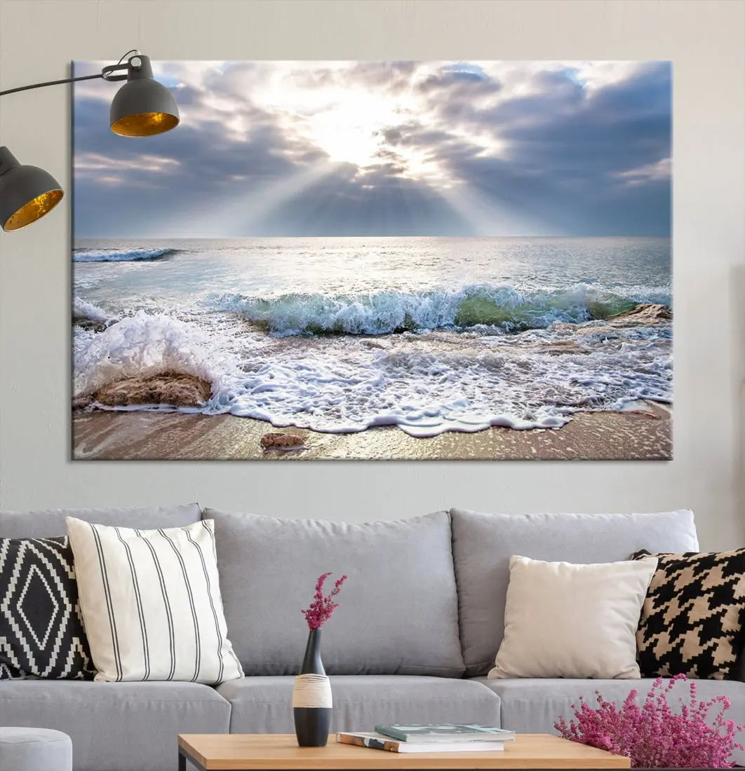 Coastal Beach Artwork Ocean Landscape Framed Canvas Wall Art Giclee Print