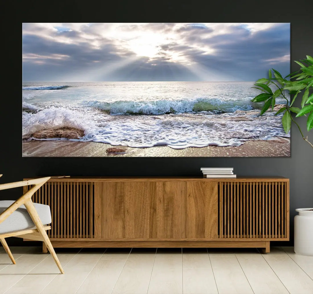 Coastal Beach Artwork Ocean Landscape Framed Canvas Wall Art Giclee Print