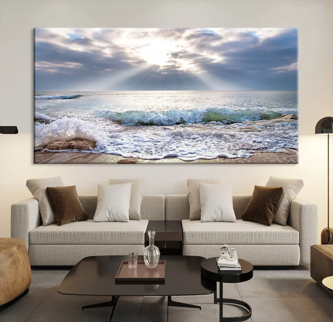 Coastal Beach Artwork Ocean Landscape Framed Canvas Wall Art Giclee Print