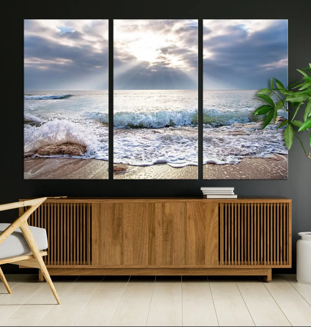 Coastal Beach Artwork Ocean Landscape Framed Canvas Wall Art Giclee Print