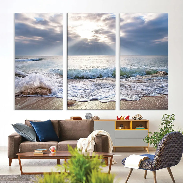 Coastal Beach Artwork Ocean Landscape Framed Canvas Wall Art Giclee Print