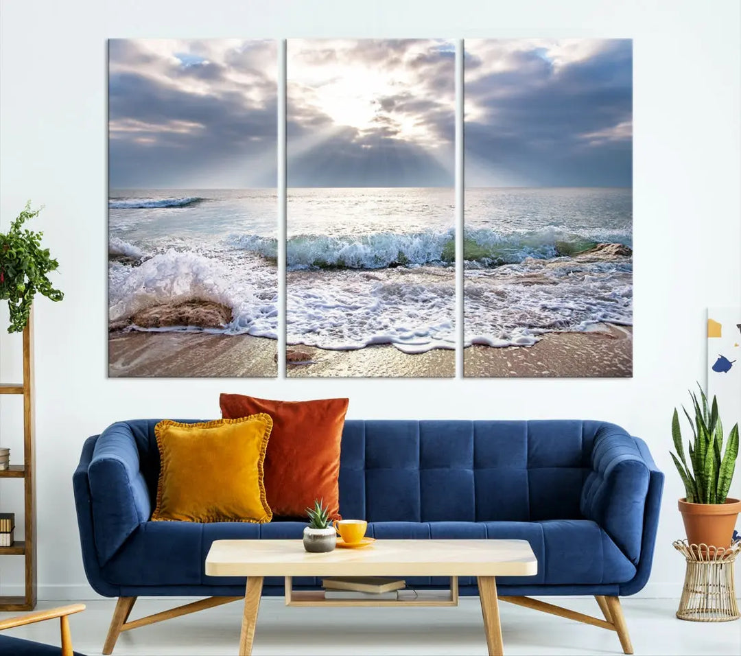 Coastal Beach Artwork Ocean Landscape Framed Canvas Wall Art Giclee Print