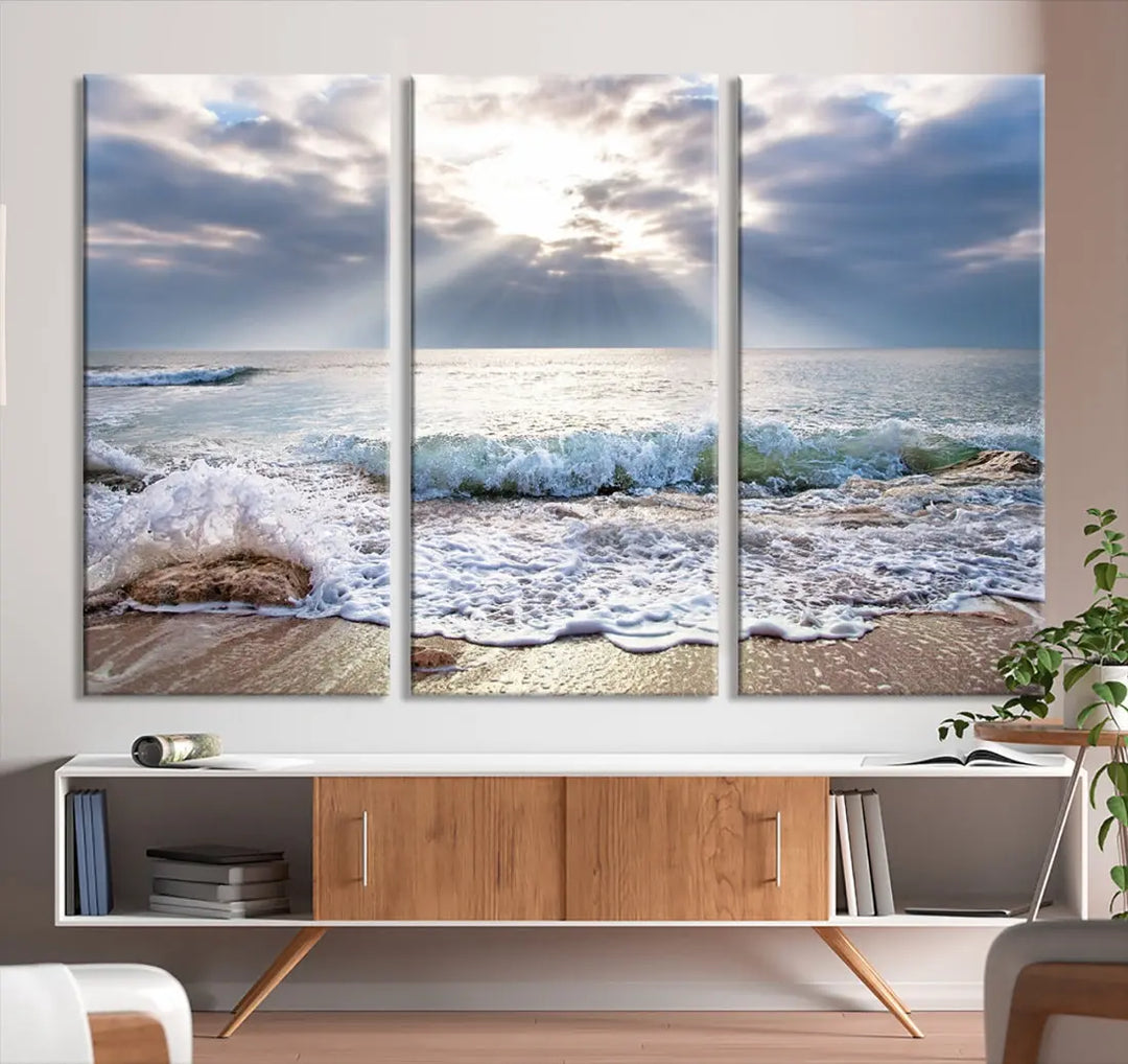 Coastal Beach Artwork Ocean Landscape Framed Canvas Wall Art Giclee Print