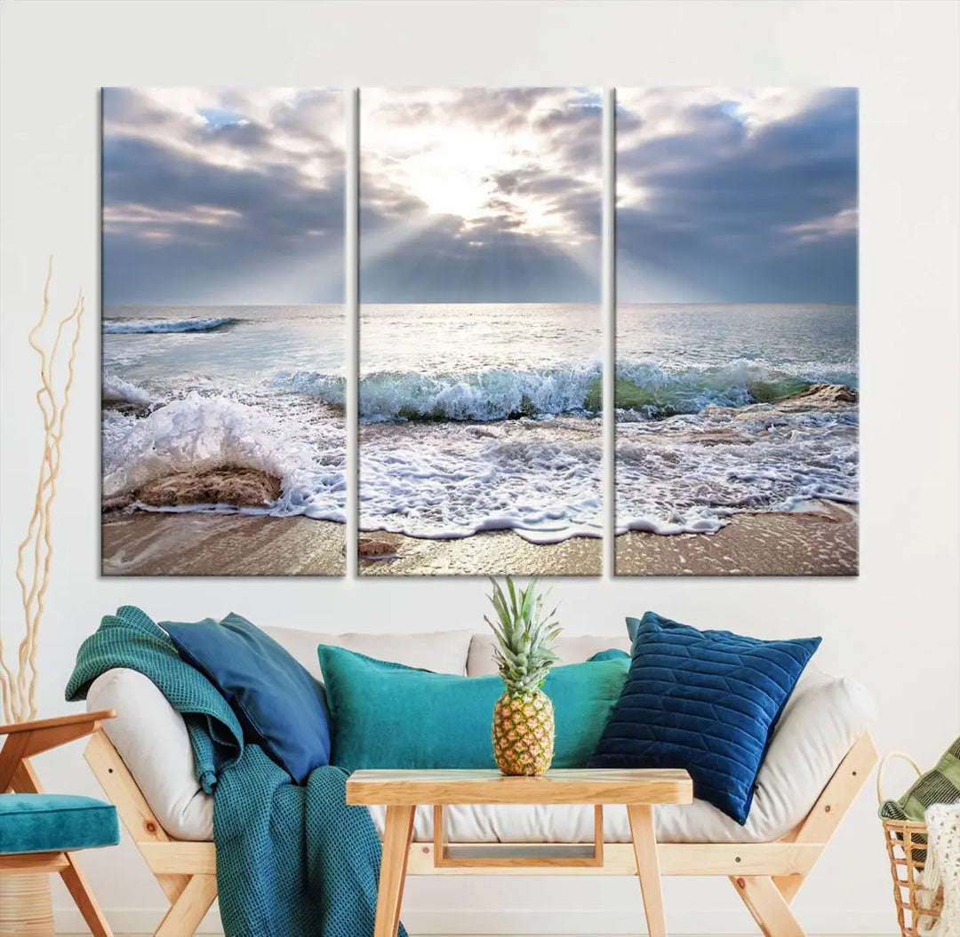 Coastal Beach Artwork Ocean Landscape Framed Canvas Wall Art Giclee Print