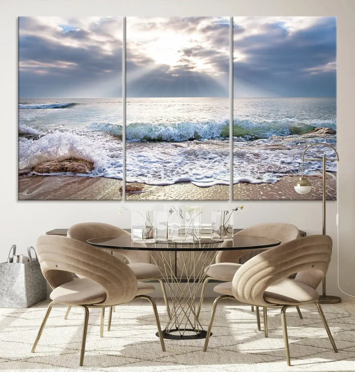 Coastal Beach Artwork Ocean Landscape Framed Canvas Wall Art Giclee Print